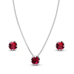 Conjunto Prata Leve Zircônias Vermelho
