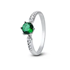 Anel Prata Solitário Zircônia Verde