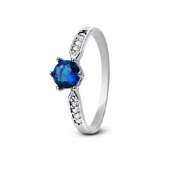 Anel Prata Solitário Zircônia Azul