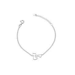 Pulseira Prata Gatinho e Coração
