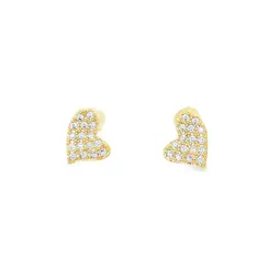 Brinco Folheado a Ouro 18k Coração Cravejado Assimétrico