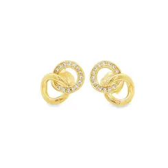 Brinco Folheado a Ouro 18k Dois Círculos com Zircônias