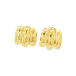 Brinco Folheado a Ouro 18k Meia Argola Três Frizos