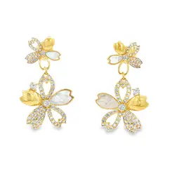 Brinco Folheado a Ouro 18k Flores com Zircônias Grande