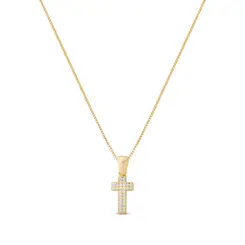 Gargantilha Folheado a Ouro 18k Cruz com Duas Fileiras de Zircônias