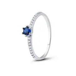 Anel Prata Com Zircônia Azul No Meio