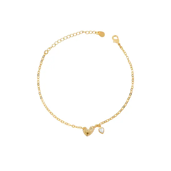 Pulseira Folheado a Ouro 18k Elos Portugueses Coração com Zircônia