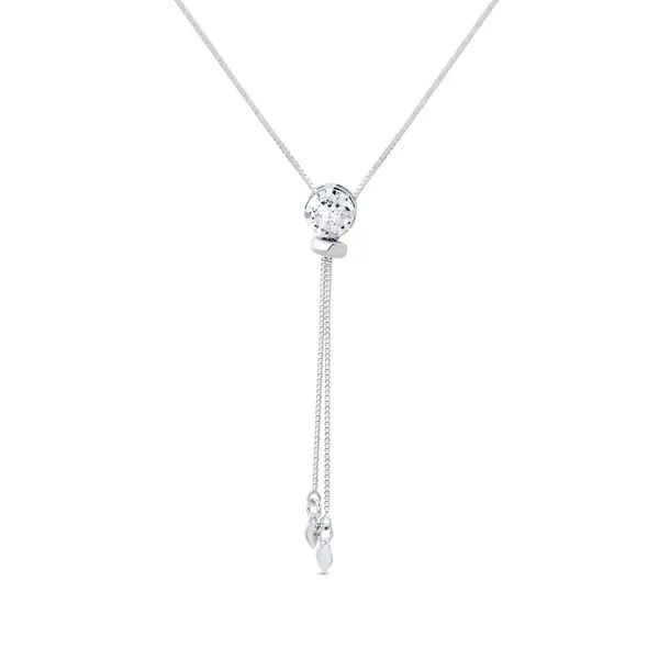Colar Prata Leve Gravata Zircônia Grande 8 mm Ponta Coração