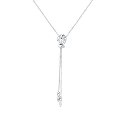 Colar Prata Leve Gravata Zircônia Grande 8 mm Ponta Coração