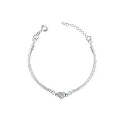 Pulseira Prata Infantil Dupla Coração