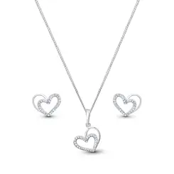 Conjunto Prata Coração com Zircônias
