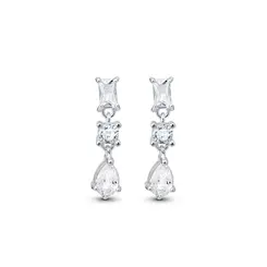 Brinco Prata Zircônia Retangular