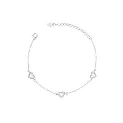 Pulseira Prata Corações com Zircônias