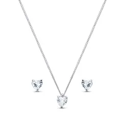 Conjunto Prata Coração com Zircônia