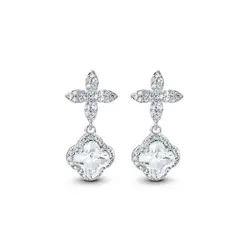 Brinco Prata Leve Flor de Zircônias Pendente
