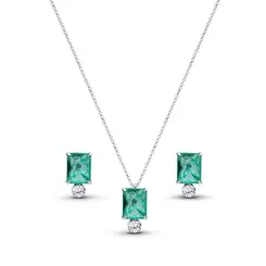 Conjunto Prata Leve Zircônia Verde Quadrada