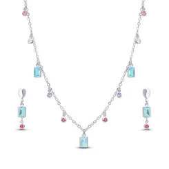Conjunto Prata Leve Zircônias Coloridas