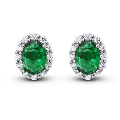 Brinco Prata Rodinada Clássico Zircônia Oval Verde