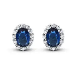 Brinco Prata Rodinada Clássico Zircônia Oval Azul