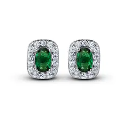 Brinco Prata Rodinada Clássico Retangular Zircônia Verde