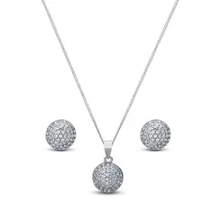 Conjunto Prata Rodinada Redondo Cravejado
