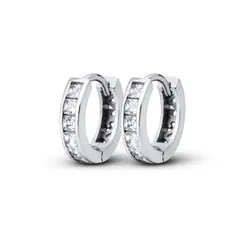 Brinco Prata Rodinada Argola Click com Zircônias Quadradas
