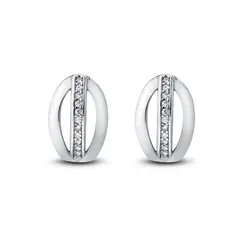Brinco Prata Rodinada Meia Argola com Zircônias