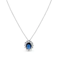 Gargantilha Banho de Ródio Clássica Zircônia Oval Azul