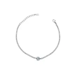 Pulseira Prata Rodinada Riviera e Flor em Zircônias