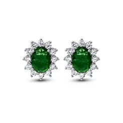 Brinco Prata Rodinada Clássico Zircônia Verde Médio