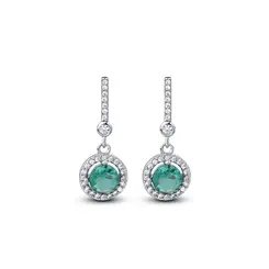 Brinco Prata Rodinada Pendente Zircônia Redonda Verde