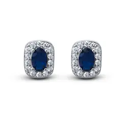 Brinco Prata Rodinada Clássico Retangular Zircônia Azul