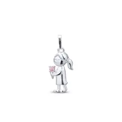 Pingente Prata Menina Sorvete Zircônia Rosa
