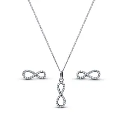 Conjunto Prata Rodinada Infinito Cravejado