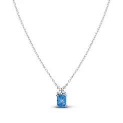 Gargantilha Prata Rodinada Zircônia Quadrada Azul