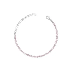 Pulseira Prata Leve Riviera Zircônias Redondas Rosa Claro