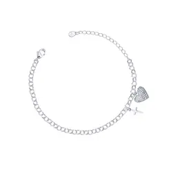Pulseira Prata Leve Pingente Coração e Cruz