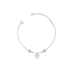 Pulseira Prata Leve Corações e Borboleta com Zircônias