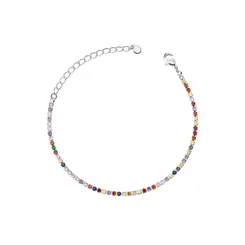 Pulseira Prata Leve Riviera Zircônias Quadradas PP Coloridas