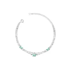 Pulseira Prata Leve Dupla Borboletas Verdes