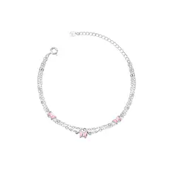 Pulseira Prata Leve Dupla Borboletas Rosas