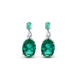 Brinco Banho de Ródio Zirconia Oval Grande Verde