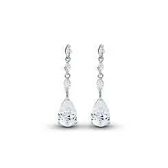 Brinco Banho de Ródio Gota em Zircônia Pendente