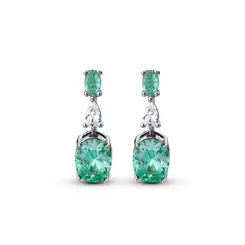 Brinco Banho de Ródio Zircônia Oval Verde