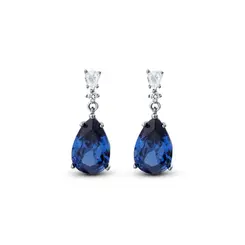 Brinco Banho de Ródio Gota em Zircônia Azul