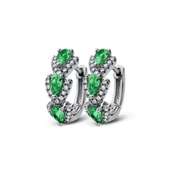 Brinco Banho de Ródio Argola Click Três Gotas Cravejadas Verdes