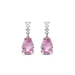 Brinco Banho de Ródio Gota em Zircônia Rosa