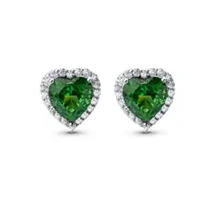 Brinco Prata Coração Cravejado Grande Zircônia Verde