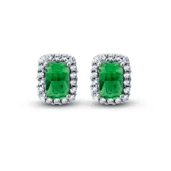 Brinco Prata Retangular Cravejado Zircônia Verde