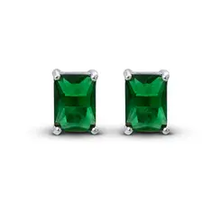Brinco Prata Zircônia Retangular Verde